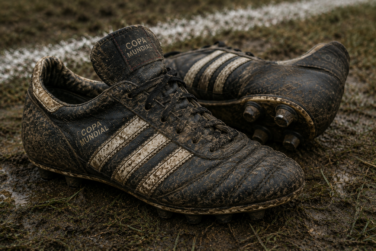 Worn Copa Mundial football boots on grass