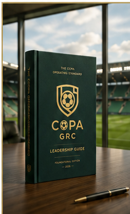 The COPA Operating Standard Leadership Guide in a football club boardroom overlooking the pitch
